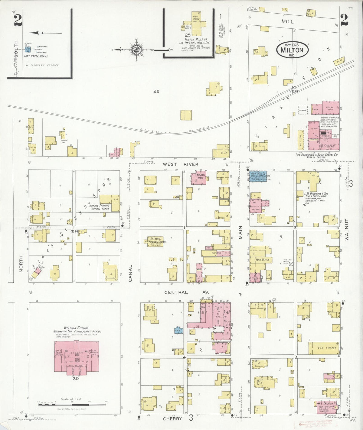 Sanborn Fire Insurance Map from Milton, Wayne County, Indiana (1928), Sheet #0002 - Historic Sanborn Fire Insurance Map Print, vintage old map wall art, antique decor, genealogy gift, Indiana Indiana map