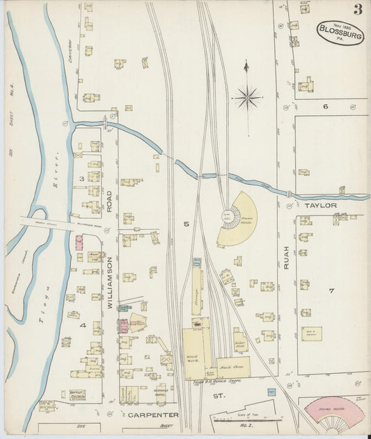 Sanborn Fire Insurance Map from Blossburg, Tioga County, Pennsylvania (1885), Sheet #0003 - Historic Sanborn Fire Insurance Map Print, vintage old map wall art, antique decor, genealogy gift, Pennsylvania Pennsylvania map