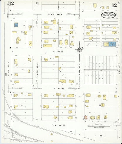 Sanborn Fire Insurance Map from Watertown, Codington County, South Dakota (1923), Sheet #0012 - Complete Map Set gallery image, historic Sanborn map, vintage wall art, South Dakota South Dakota