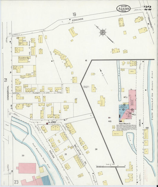 Sanborn Fire Insurance Map from Adams, Berkshire County, Massachusetts (1914), Sheet #0022 - Historic Sanborn Fire Insurance Map Print, vintage old map wall art, antique decor, genealogy gift, Massachusetts Massachusetts map