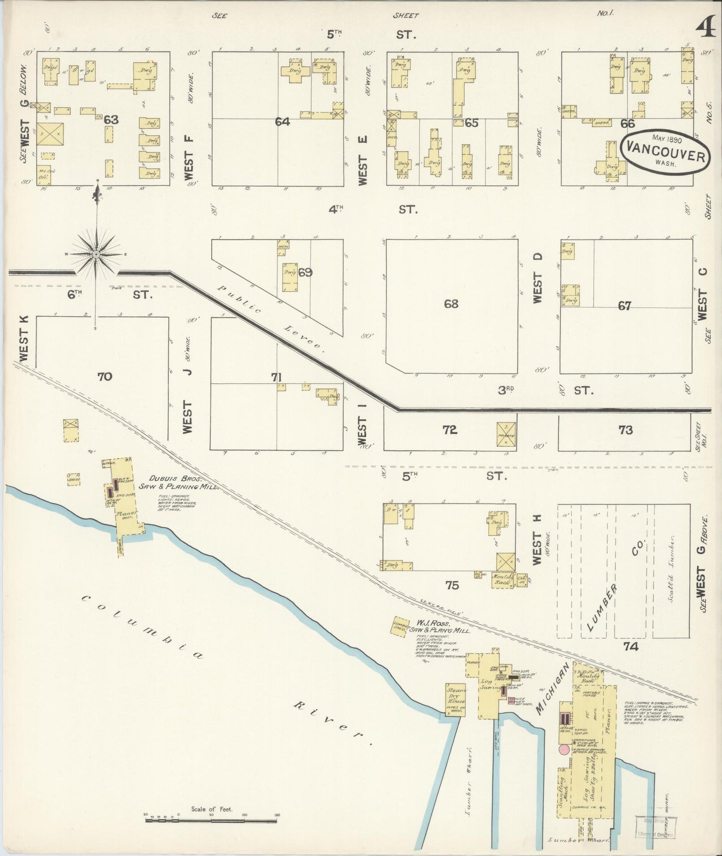 Sanborn Fire Insurance Map from Vancouver, Clark County, Washington (1890), Sheet #0004 - Complete Map Set gallery image, historic Sanborn map, vintage wall art, Washington Washington