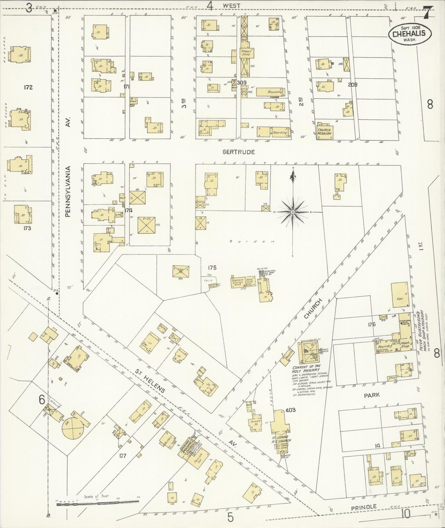 Sanborn Fire Insurance Map from Chehalis, Lewis County, Washington (1908), Sheet #0007 - Complete Map Set gallery image, historic Sanborn map, vintage wall art, Washington Washington