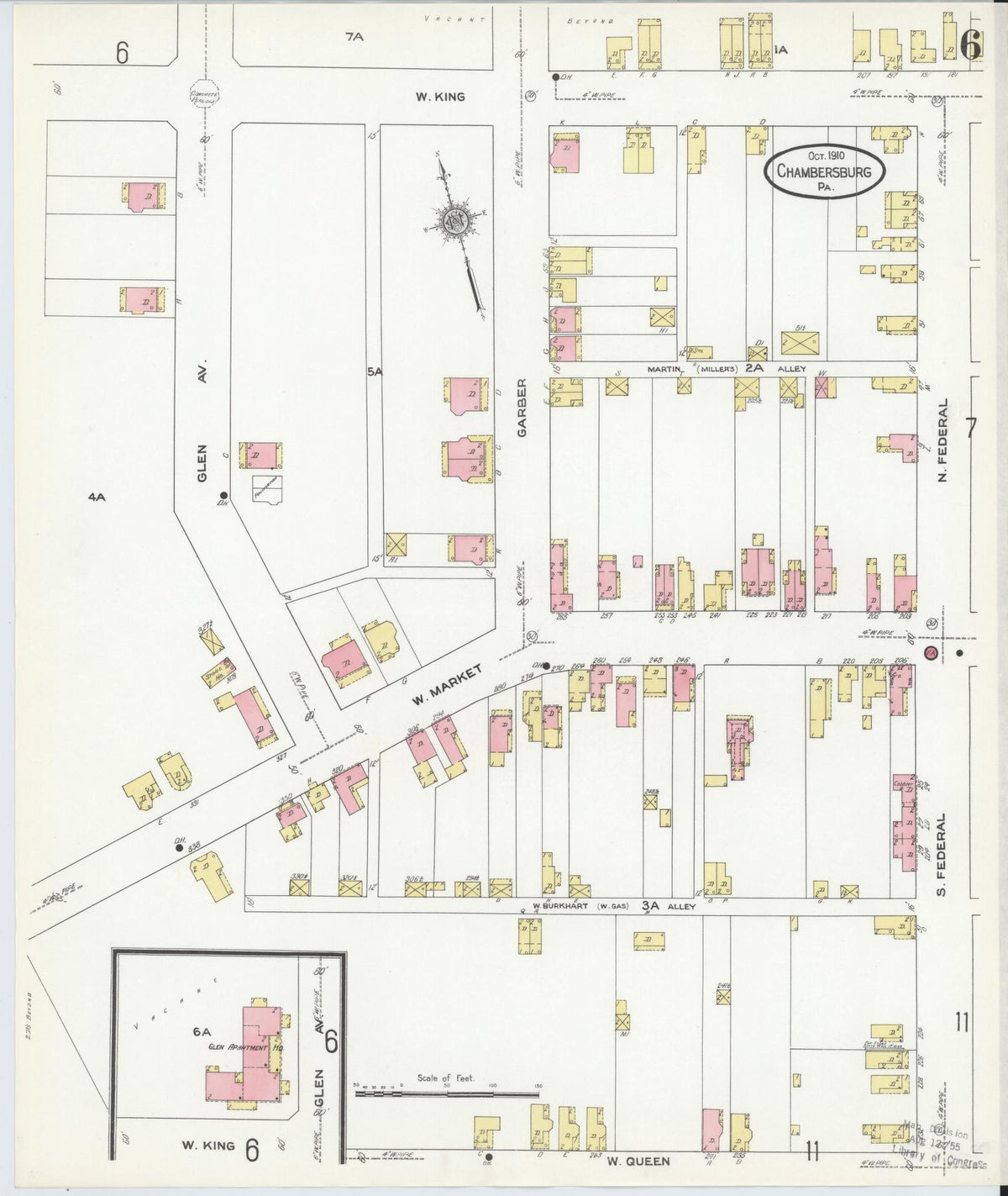 Sanborn Fire Insurance Map from Chambersburg, Franklin County, Pennsylvania (1910), Sheet #0006 - Complete Map Set gallery image, historic Sanborn map, vintage wall art, Pennsylvania Pennsylvania