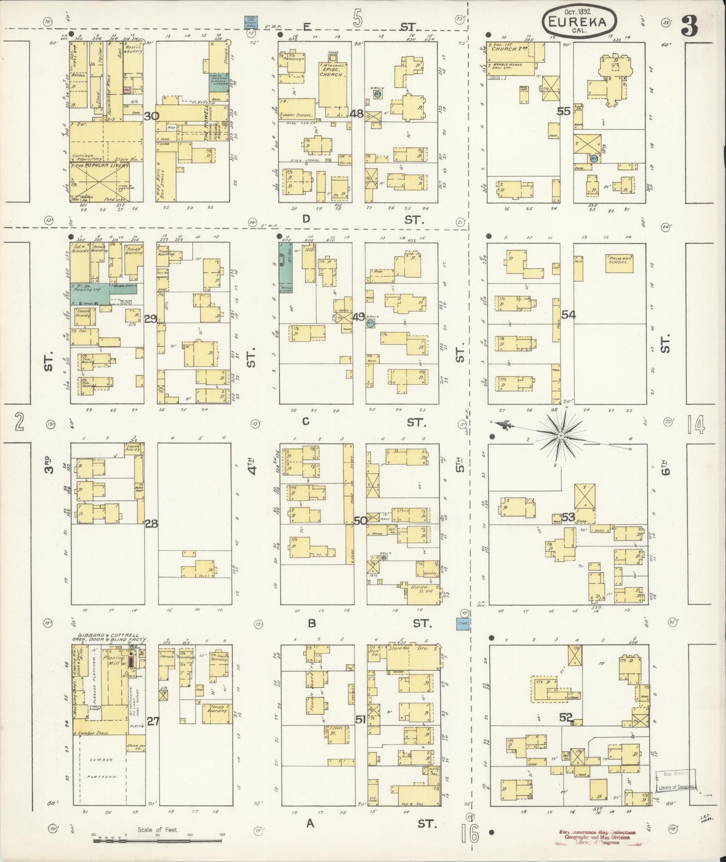 Sanborn Fire Insurance Map from Eureka, Humboldt County, California (1892), Sheet #0003 - Historic Sanborn Fire Insurance Map Print, vintage old map wall art, antique decor, genealogy gift, California California map