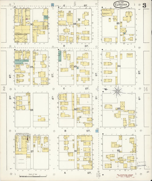 Sanborn Fire Insurance Map from Eureka, Humboldt County, California (1892), Sheet #0003 - Historic Sanborn Fire Insurance Map Print, vintage old map wall art, antique decor, genealogy gift, California California map
