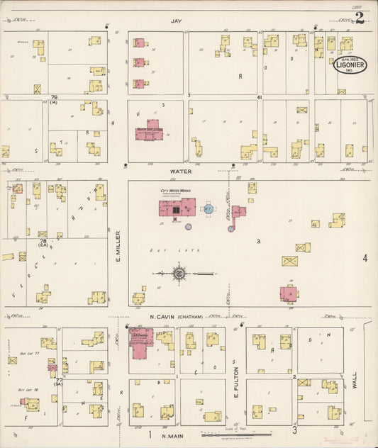 Sanborn Fire Insurance Map from Ligonier, Noble County, Indiana (1922), Sheet #0002 - Historic Sanborn Fire Insurance Map Print, vintage old map wall art, antique decor, genealogy gift, Indiana Indiana map