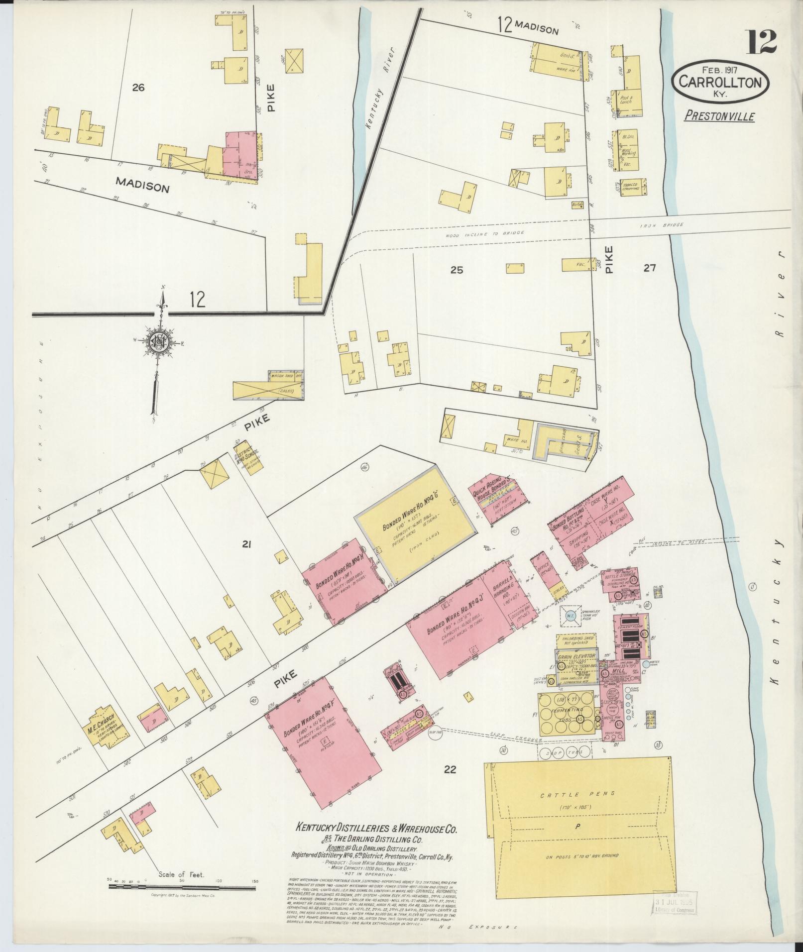 Sanborn Fire Insurance Map from Carrollton, Carroll County, Kentucky (1917), Sheet #0012 - Historic Sanborn Fire Insurance Map Print, vintage old map wall art, antique decor, genealogy gift, Kentucky Kentucky map