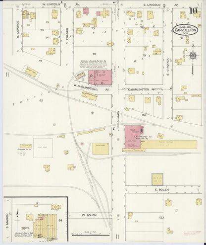 Sanborn Fire Insurance Map from Carrollton, Carroll County, Missouri (1916), Sheet #0010 - Complete Map Set gallery image, historic Sanborn map, vintage wall art, Missouri Missouri