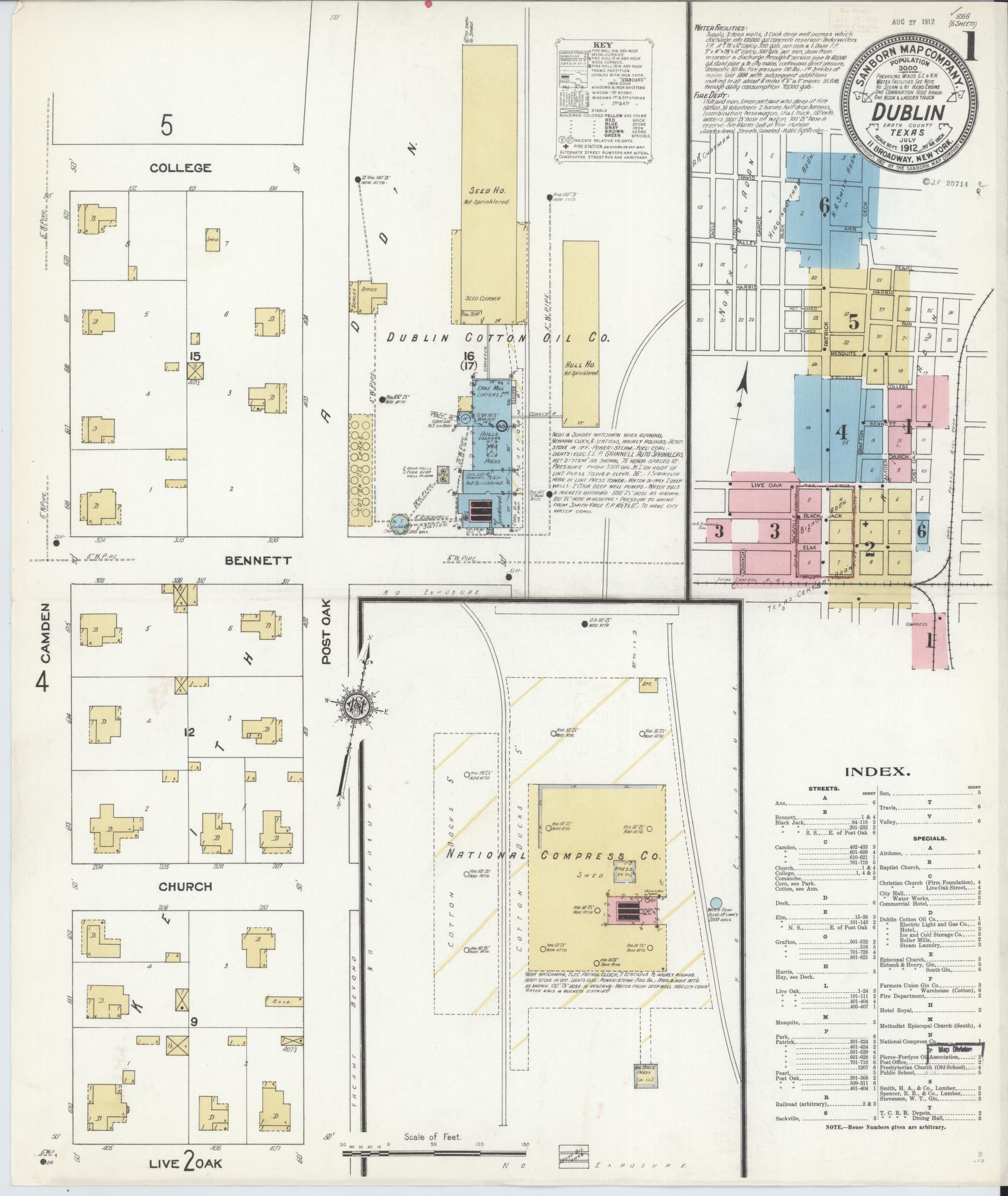 Sanborn Fire Insurance Map from Dublin, Erath County, Texas. (1912) – Historic Sanborn Fire Insurance Map Print
