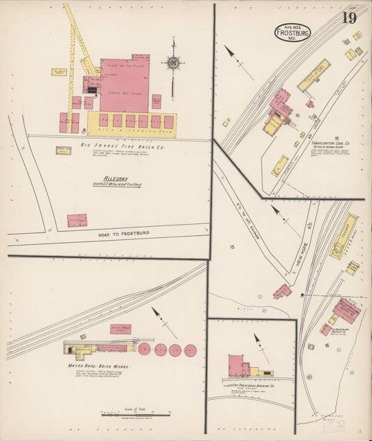 Sanborn Fire Insurance Map from Frostburg, Allegany County, Maryland (1922), Sheet #0019 - Historic Sanborn Fire Insurance Map Print, vintage old map wall art