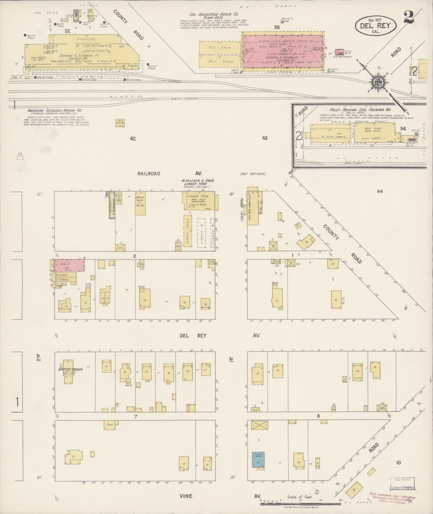 Sanborn Fire Insurance Map from Del Rey, Fresno County, California (1917), Sheet #0002 - Historic Sanborn Fire Insurance Map Print, vintage old map wall art, antique decor, genealogy gift, California California map
