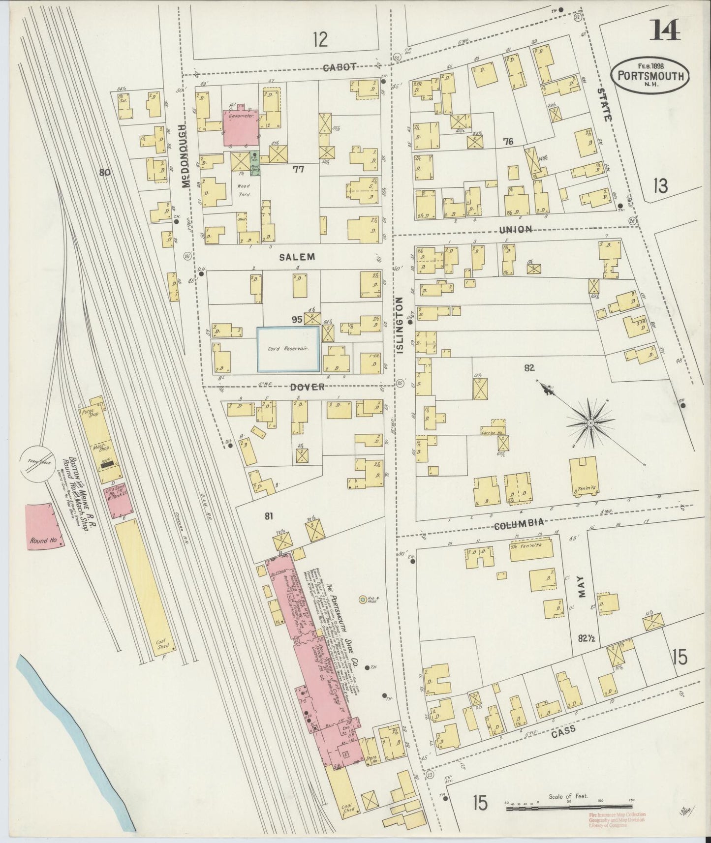 Sanborn Fire Insurance Map from Portsmouth, Rockingham County, New Hampshire (1898), Sheet #0014 - Historic Sanborn Fire Insurance Map Print, vintage old map wall art, antique decor, genealogy gift, New Hampshire New Hampshire map