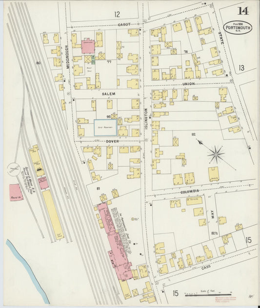 Sanborn Fire Insurance Map from Portsmouth, Rockingham County, New Hampshire (1898), Sheet #0014 - Historic Sanborn Fire Insurance Map Print, vintage old map wall art, antique decor, genealogy gift, New Hampshire New Hampshire map