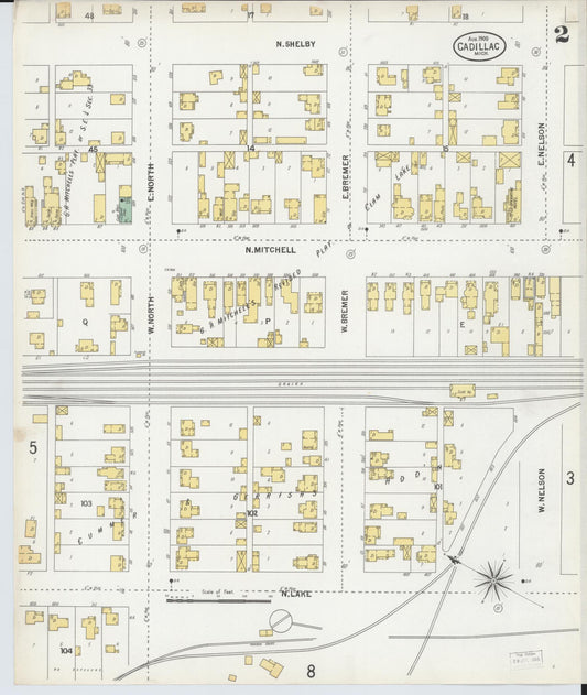 Sanborn Fire Insurance Map from Cadillac, Wexford County, Michigan (1900), Sheet #0002 - Historic Sanborn Fire Insurance Map Print, vintage old map wall art, antique decor, genealogy gift, Michigan Michigan map