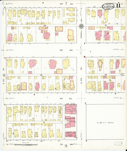 Sanborn Fire Insurance Map from Clinton, Clinton County, Iowa (1917), Sheet #0011 - Historic Sanborn Fire Insurance Map Print, vintage old map wall art