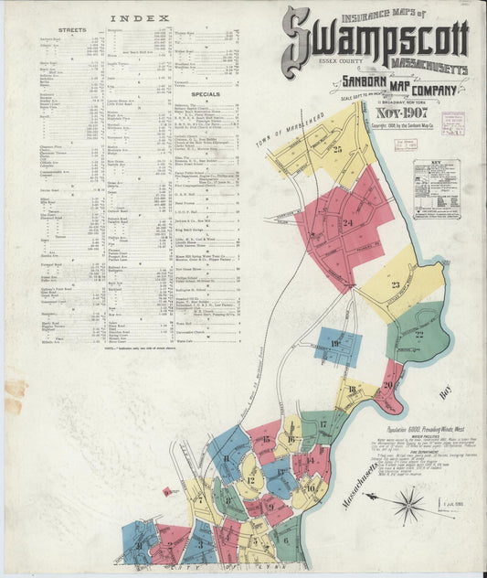 Sanborn Fire Insurance Map from Swampscott, Essex County, Massachusetts (1907), Sheet #0001 - Historic Sanborn Fire Insurance Map Print, vintage old map wall art, antique decor, genealogy gift, Massachusetts Massachusetts map