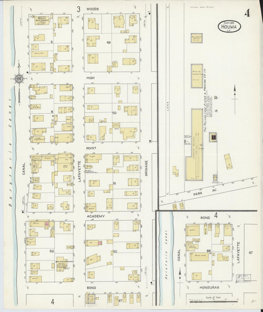 Sanborn Fire Insurance Map from Houma, Terrebonne Parish, Louisiana (1912), Sheet #0004 - Historic Sanborn Fire Insurance Map Print, vintage old map wall art, antique decor, genealogy gift, Louisiana Louisiana map