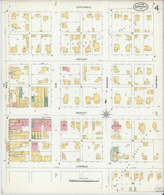 Sanborn Fire Insurance Map from Nappanee, Elkhart County, Indiana (1905), Sheet #0004 - Historic Sanborn Fire Insurance Map Print, vintage old map wall art, antique decor, genealogy gift, Indiana Indiana map
