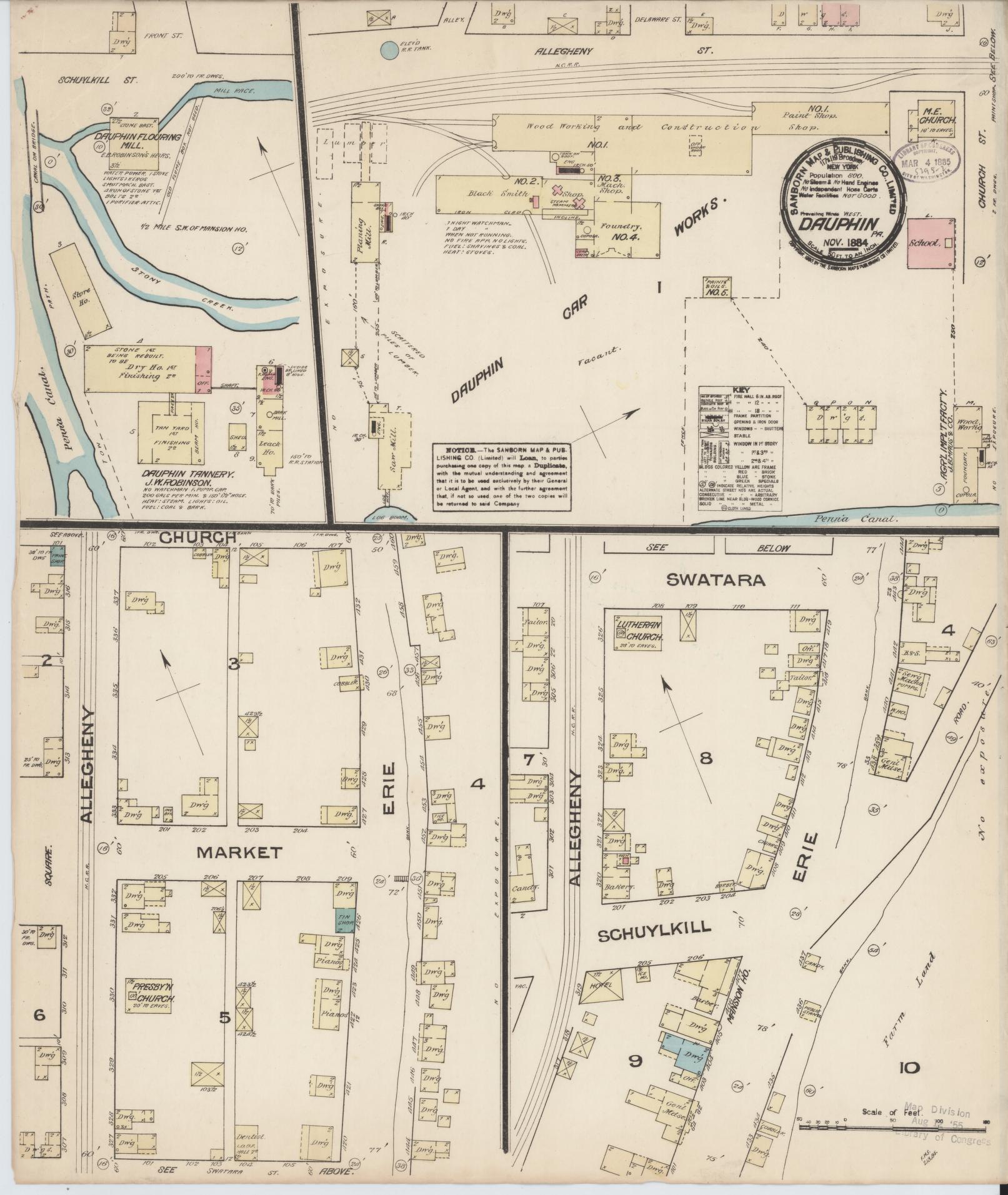 Sanborn Fire Insurance Map from Dauphin, Dauphin County, Pennsylvania (1884), Sheet #0001 - Historic Sanborn Fire Insurance Map Print, vintage old map wall art, antique decor, genealogy gift, Pennsylvania Pennsylvania map