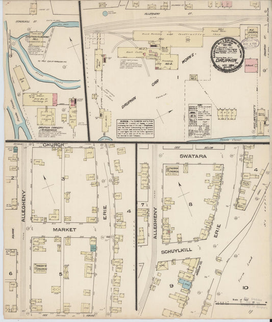 Sanborn Fire Insurance Map from Dauphin, Dauphin County, Pennsylvania (1884), Sheet #0001 - Historic Sanborn Fire Insurance Map Print, vintage old map wall art, antique decor, genealogy gift, Pennsylvania Pennsylvania map