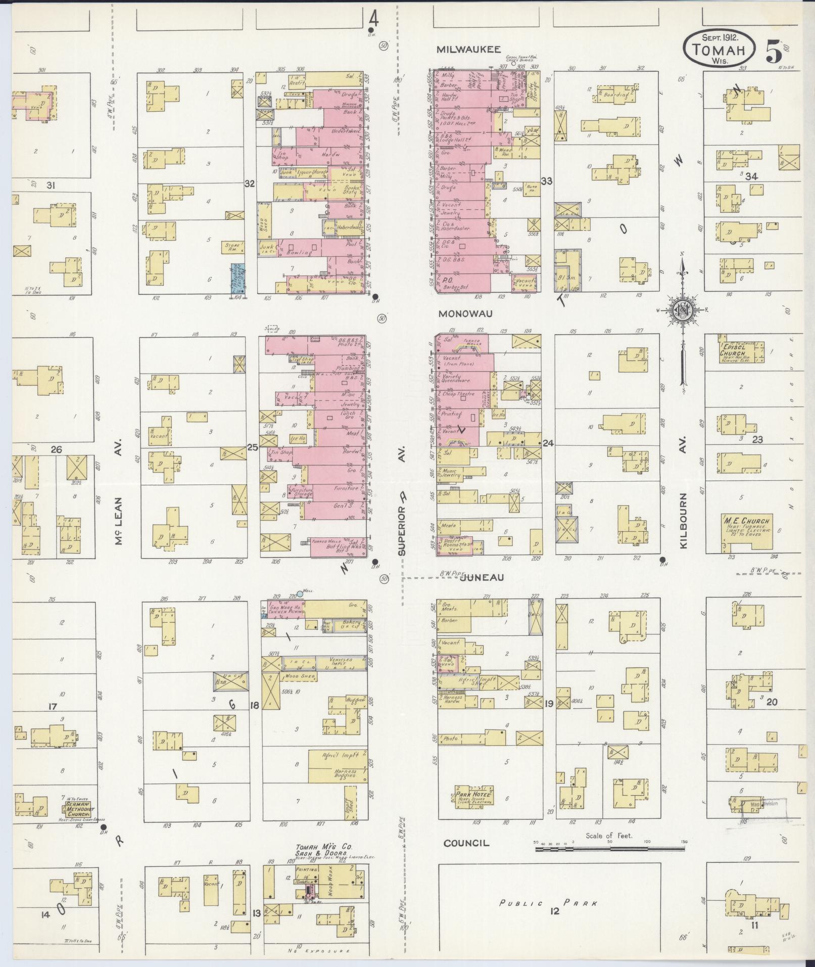 Sanborn Fire Insurance Map from Tomah, Monroe County, Wisconsin (1912), Sheet #0005 - Historic Sanborn Fire Insurance Map Print, vintage old map wall art, antique decor, genealogy gift, Wisconsin Wisconsin map