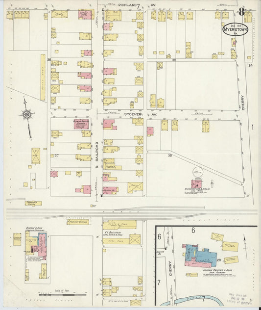 Sanborn Fire Insurance Map from Myerstown, Lebanon County, Pennsylvania (1913), Sheet #0008 - Historic Sanborn Fire Insurance Map Print, vintage old map wall art, antique decor, genealogy gift, Pennsylvania Pennsylvania map