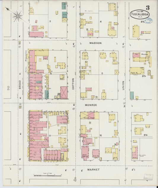 Sanborn Fire Insurance Map from Tuscaloosa, Tuscaloosa County, Alabama (1894), Sheet #0003 - Historic Sanborn Fire Insurance Map Print, vintage old map wall art, antique decor, genealogy gift, Alabama Alabama map