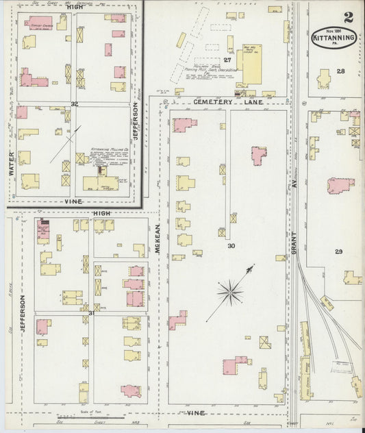 Sanborn Fire Insurance Map from Kittanning, Armstrong County, Pennsylvania (1891), Sheet #0002 - Historic Sanborn Fire Insurance Map Print, vintage old map wall art, antique decor, genealogy gift, Pennsylvania Pennsylvania map