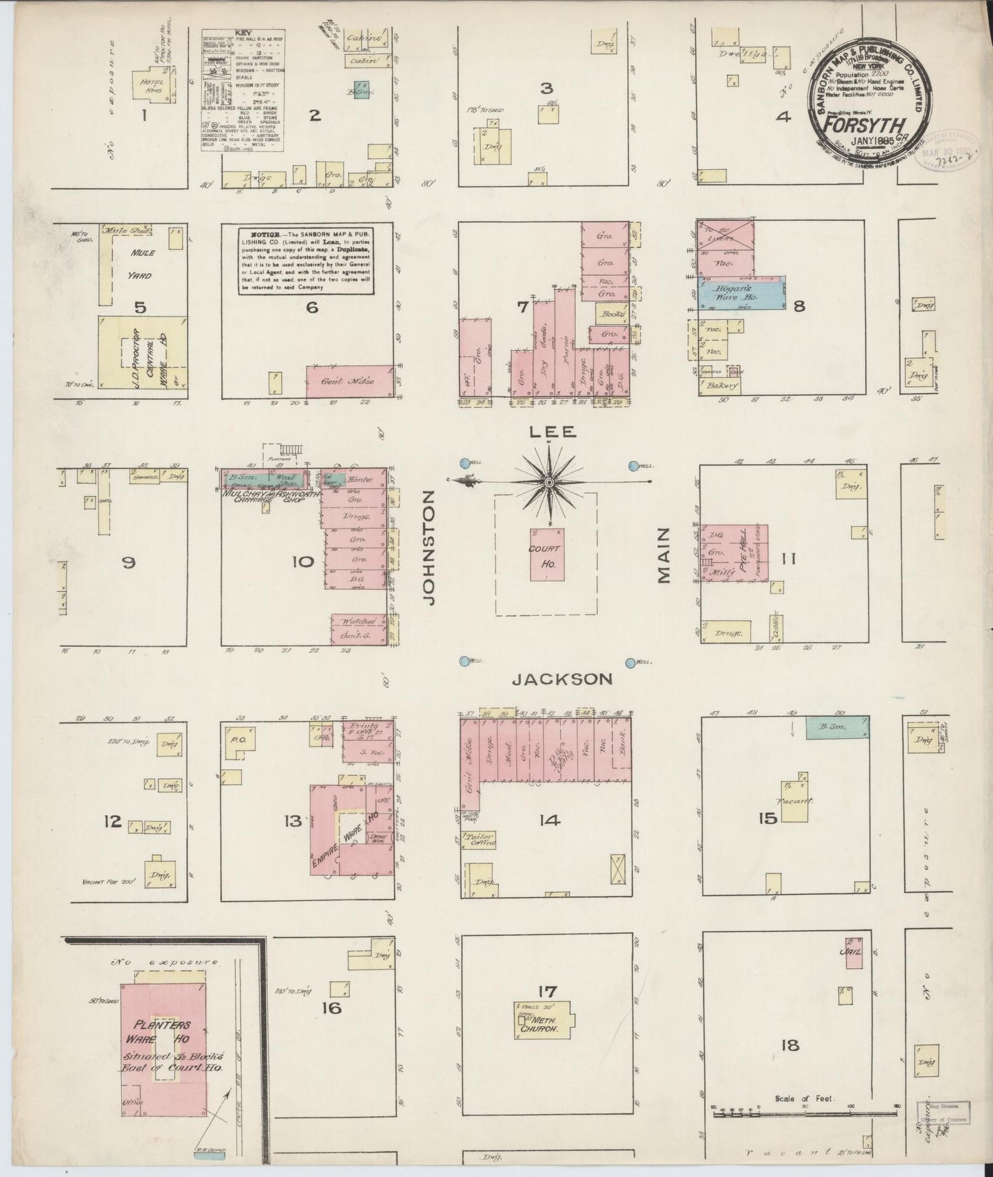 Sanborn Fire Insurance Map from Forsyth, Monroe County, Georgia (1885), Sheet #0001 - Historic Sanborn Fire Insurance Map Print, vintage old map wall art, antique decor, genealogy gift, Georgia Georgia map
