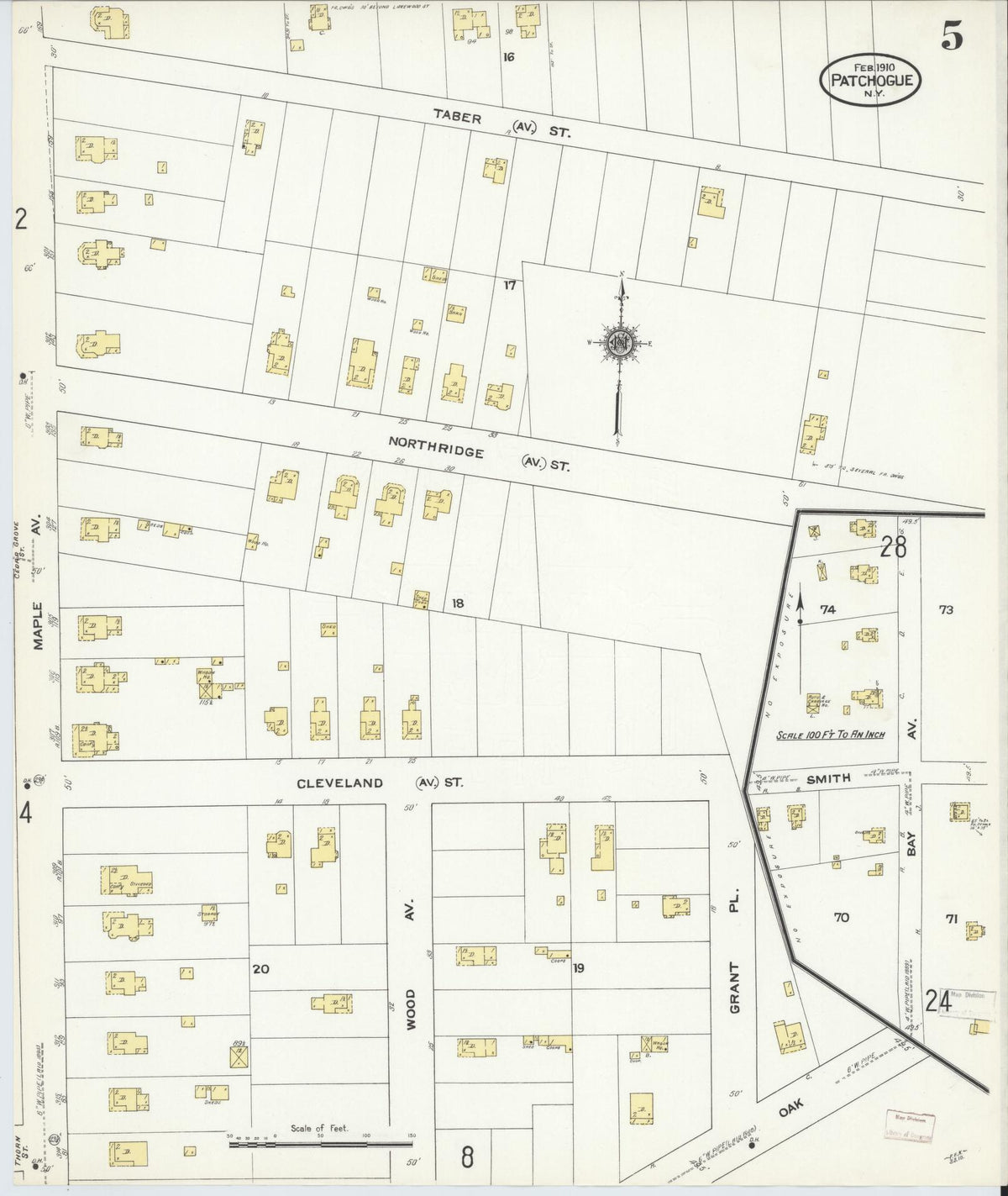 Sanborn Fire Insurance Map from Patchogue, Suffolk County, New York (1910), Sheet #0005 - Complete Map Set gallery image, historic Sanborn map, vintage wall art, New York New York