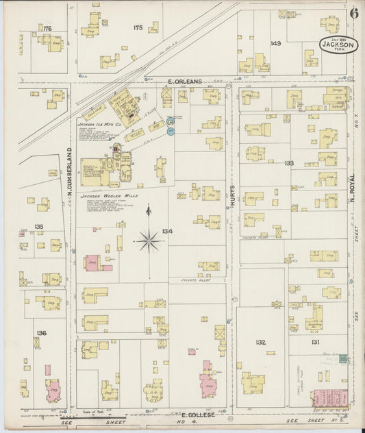 Sanborn Fire Insurance Map from Jackson, Madison County, Tennessee (1890), Sheet #0006 - Historic Sanborn Fire Insurance Map Print, vintage old map wall art, antique decor, genealogy gift, Tennessee Tennessee map