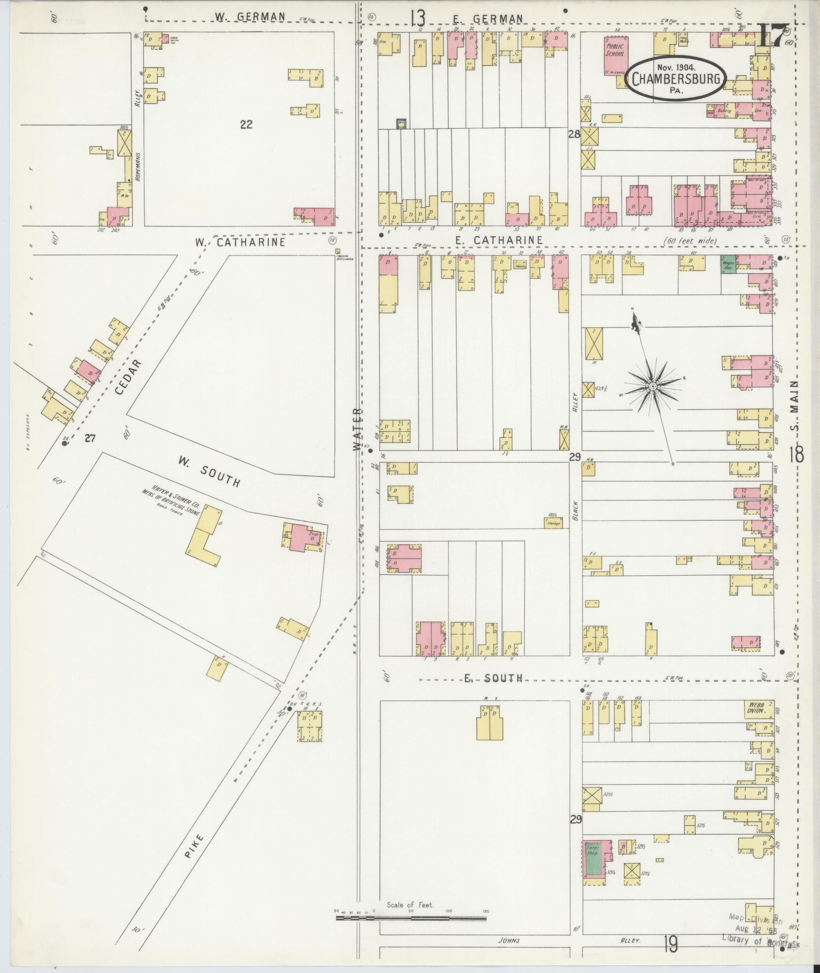 Sanborn Fire Insurance Map from Chambersburg, Franklin County, Pennsylvania (1904), Sheet #0017 - Historic Sanborn Fire Insurance Map Print, vintage old map wall art, antique decor, genealogy gift, Pennsylvania Pennsylvania map