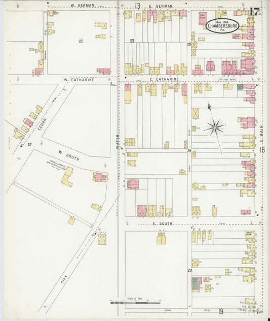 Sanborn Fire Insurance Map from Chambersburg, Franklin County, Pennsylvania (1904), Sheet #0017 - Historic Sanborn Fire Insurance Map Print, vintage old map wall art, antique decor, genealogy gift, Pennsylvania Pennsylvania map