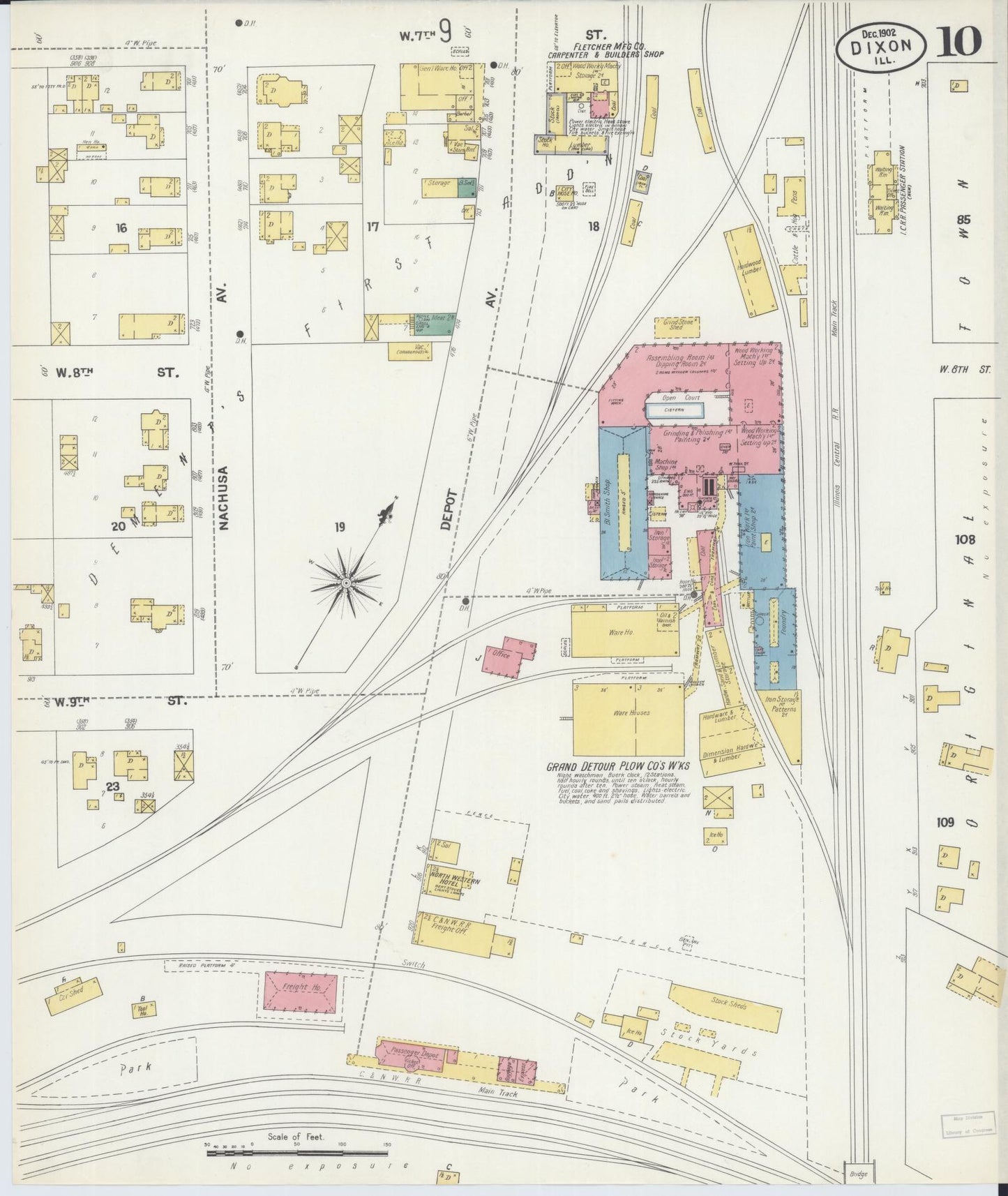 Sanborn Fire Insurance Map from Dixon, Lee County, Illinois (1902), Sheet #0010 - Complete Map Set gallery image, historic Sanborn map, vintage wall art, Illinois Illinois