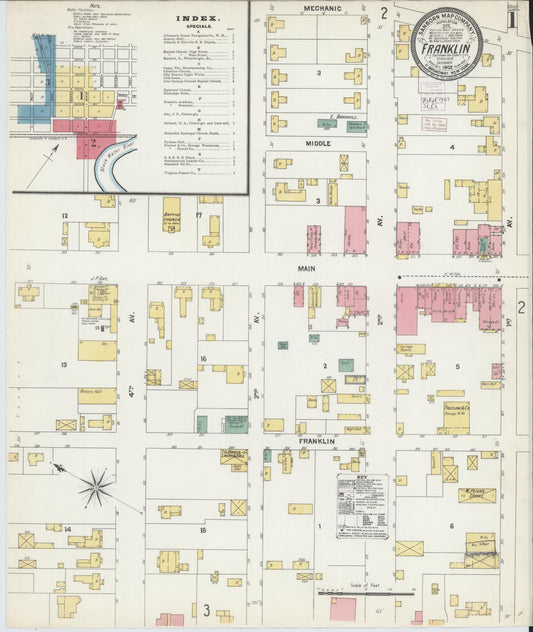 Sanborn Fire Insurance Map from Franklin, Independent Cities, Virginia (1902), Sheet #0001 - Complete Map Set gallery image, historic Sanborn map, vintage wall art, Virginia Virginia