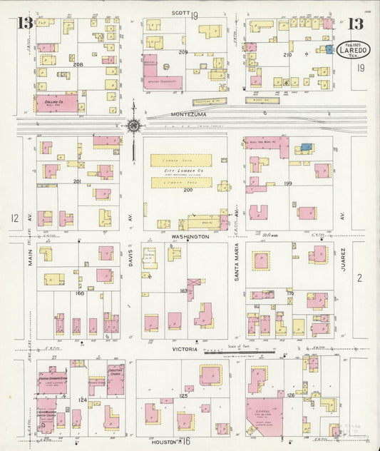 Sanborn Fire Insurance Map from Laredo, Webb County, Texas (1925), Sheet #0013 - Historic Sanborn Fire Insurance Map Print, vintage old map wall art, antique decor, genealogy gift, Texas Texas map