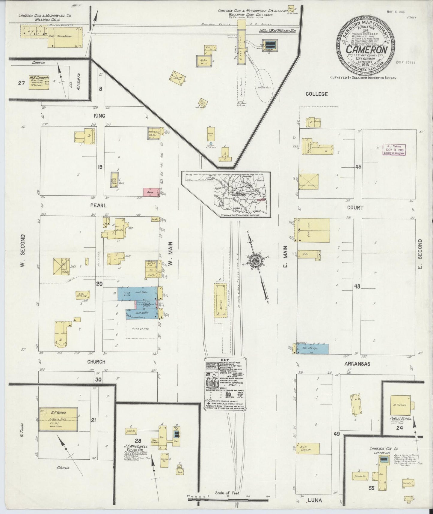 Sanborn Fire Insurance Map from Cameron, Le Flore County, Oklahoma (1913), Sheet #0001 - Historic Sanborn Fire Insurance Map Print, vintage old map wall art, antique decor, genealogy gift, Oklahoma Oklahoma map