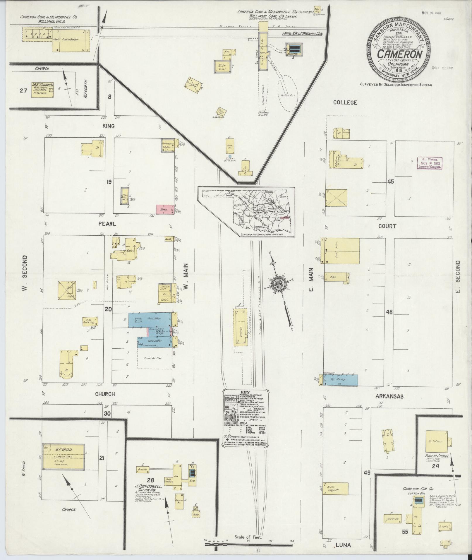 Sanborn Fire Insurance Map from Cameron, Le Flore County, Oklahoma (1913), Sheet #0001 - Historic Sanborn Fire Insurance Map Print, vintage old map wall art, antique decor, genealogy gift, Oklahoma Oklahoma map