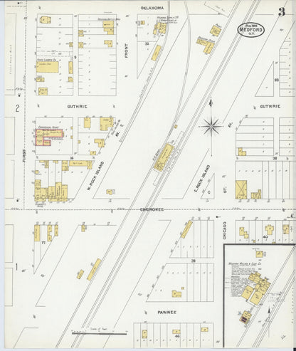 Sanborn Fire Insurance Map from Medford, Grant County, Oklahoma (1905), Sheet #0003 - Complete Map Set gallery image, historic Sanborn map, vintage wall art, Oklahoma Oklahoma