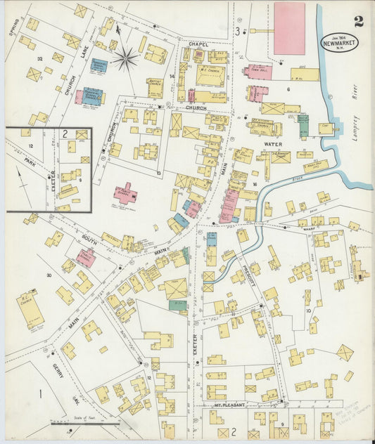 Sanborn Fire Insurance Map from New Market, Rockingham County, New Hampshire (1904), Sheet #0002 - Historic Sanborn Fire Insurance Map Print, vintage old map wall art, antique decor, genealogy gift, New Hampshire New Hampshire map
