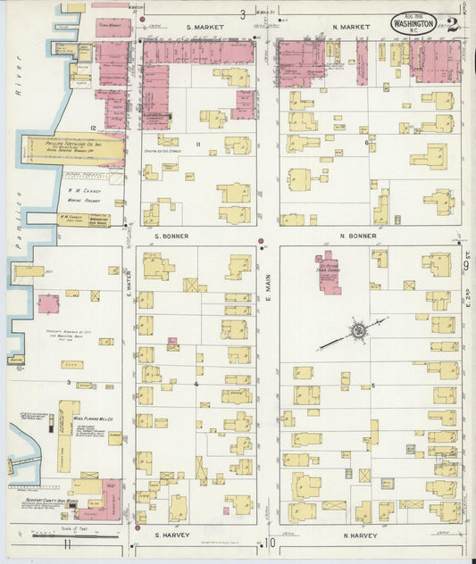 Sanborn Fire Insurance Map from Washington, Beaufort County, North Carolina (1916), Sheet #0002 - Historic Sanborn Fire Insurance Map Print, vintage old map wall art, antique decor, genealogy gift, North Carolina North Carolina map