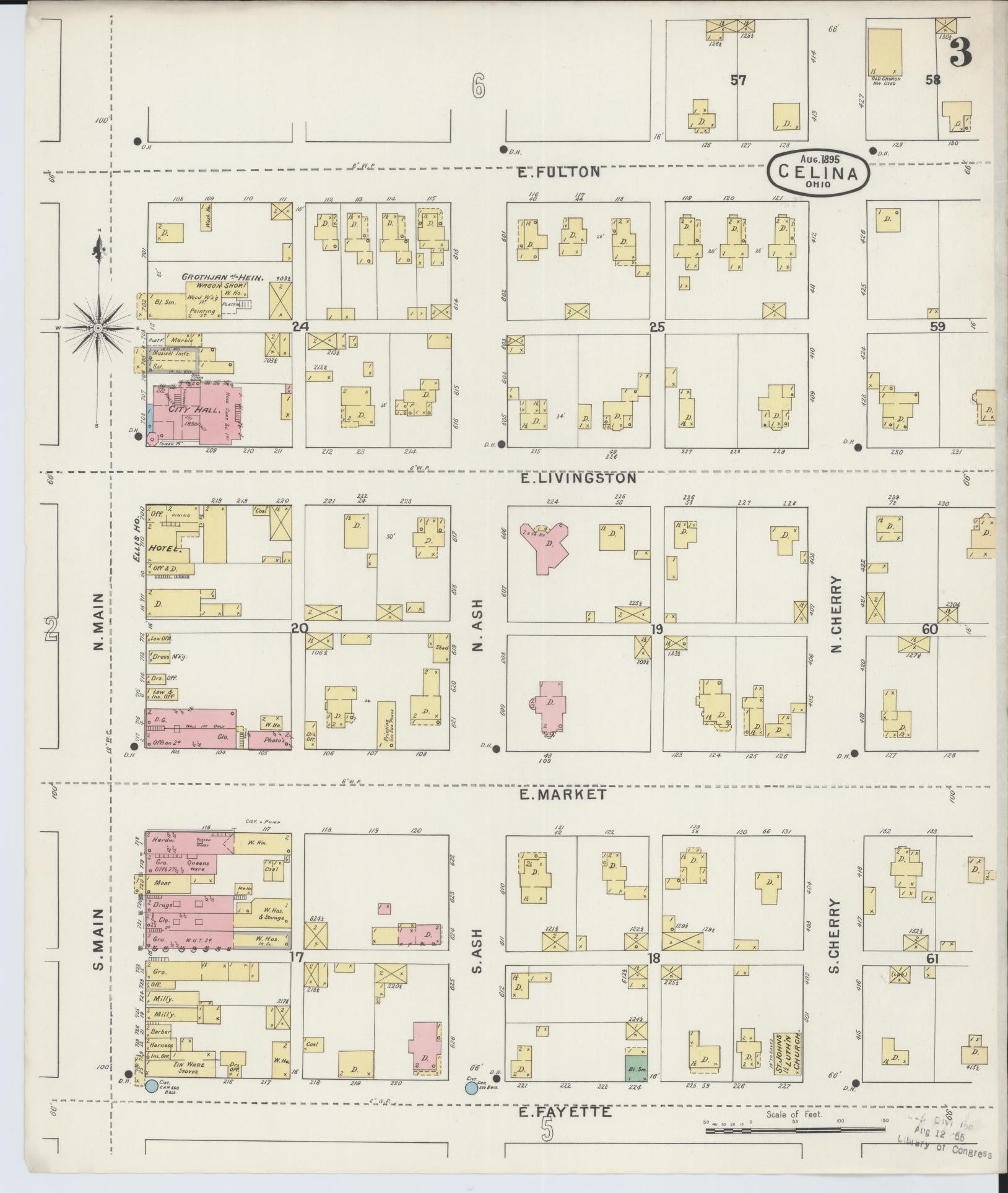 Sanborn Fire Insurance Map from Celina, Mercer County, Ohio (1895), Sheet #0003 - Historic Sanborn Fire Insurance Map Print, vintage old map wall art, antique decor, genealogy gift, Ohio Ohio map