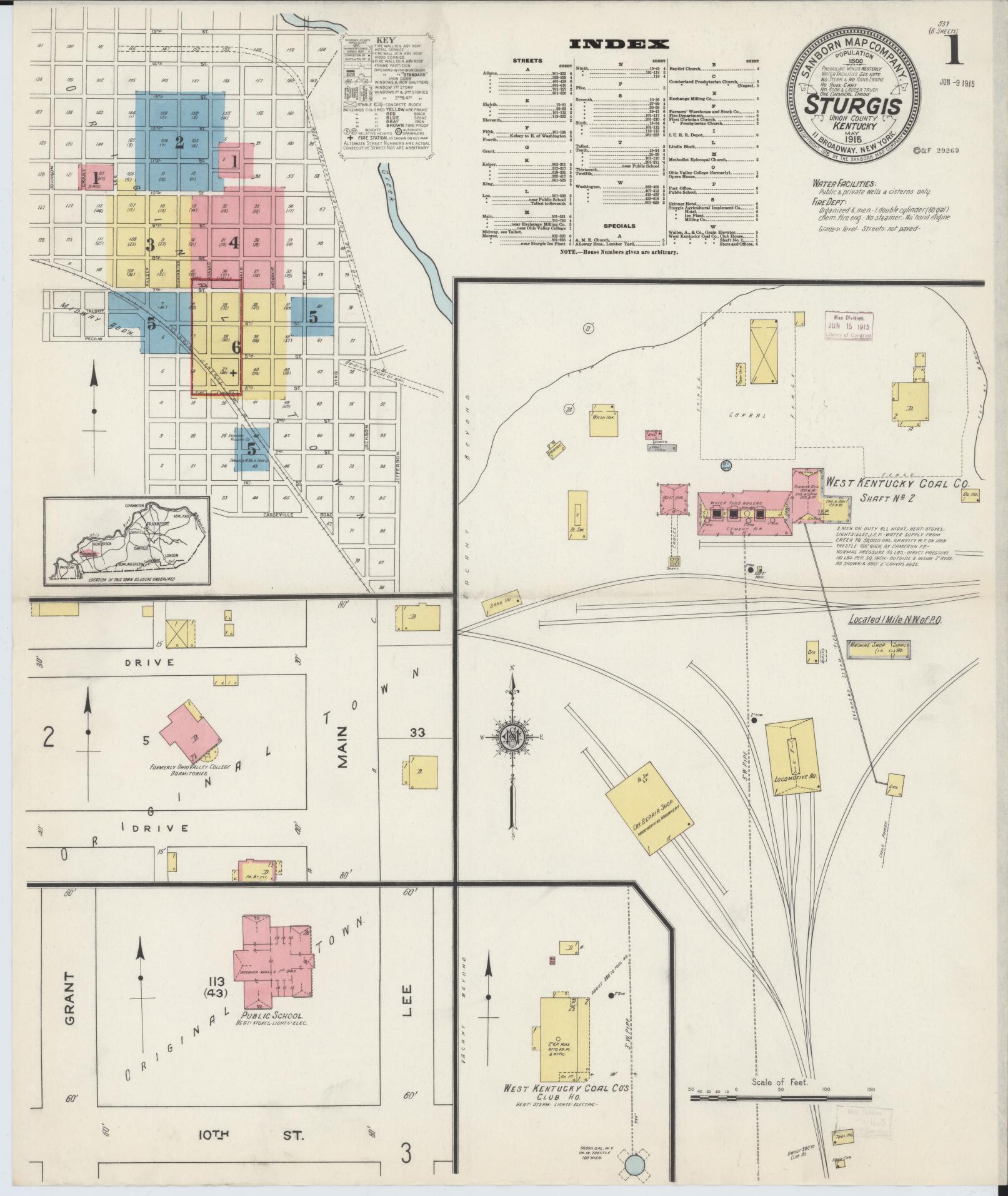 Sanborn Fire Insurance Map from Sturgis, Union County, Kentucky (1915), Sheet #0001 - Complete Map Set gallery image, historic Sanborn map, vintage wall art, Kentucky Kentucky