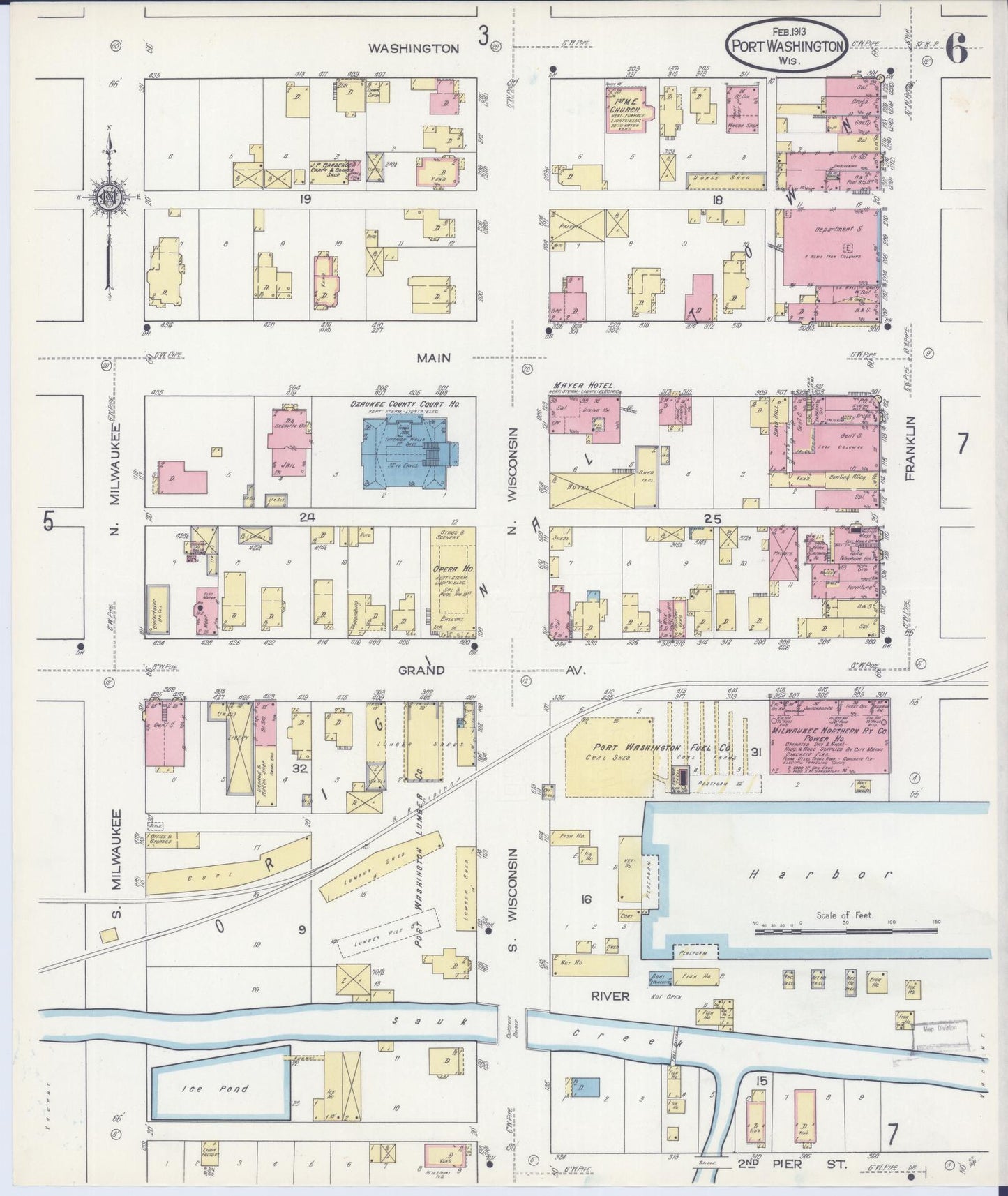 Sanborn Fire Insurance Map from Port Washington, Ozaukee County, Wisconsin (1913), Sheet #0006 - Complete Map Set gallery image, historic Sanborn map, vintage wall art, Wisconsin Wisconsin