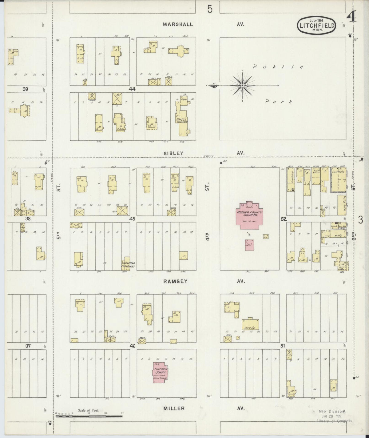 Sanborn Fire Insurance Map from Litchfield, Meeker County, Minnesota (1896), Sheet #0004 - Complete Map Set gallery image, historic Sanborn map, vintage wall art, Minnesota Minnesota