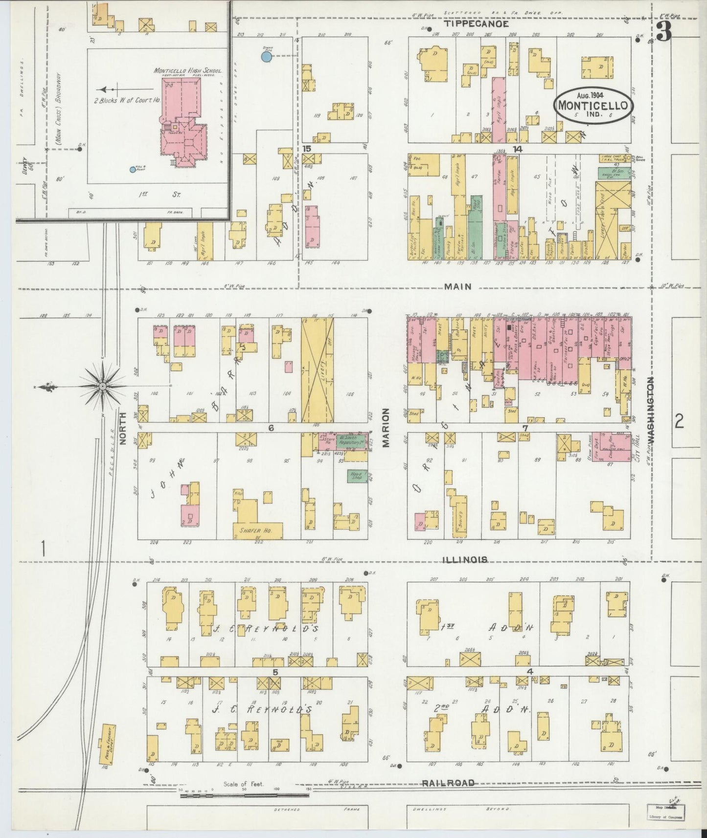 Sanborn Fire Insurance Map from Monticello, White County, Indiana (1904), Sheet #0003 - Historic Sanborn Fire Insurance Map Print, vintage old map wall art, antique decor, genealogy gift, Indiana Indiana map