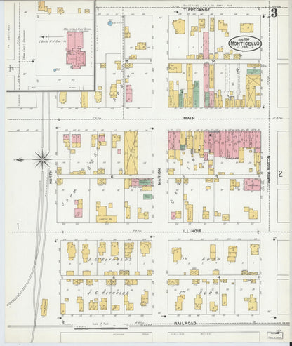 Sanborn Fire Insurance Map from Monticello, White County, Indiana (1904), Sheet #0003 - Historic Sanborn Fire Insurance Map Print, vintage old map wall art, antique decor, genealogy gift, Indiana Indiana map