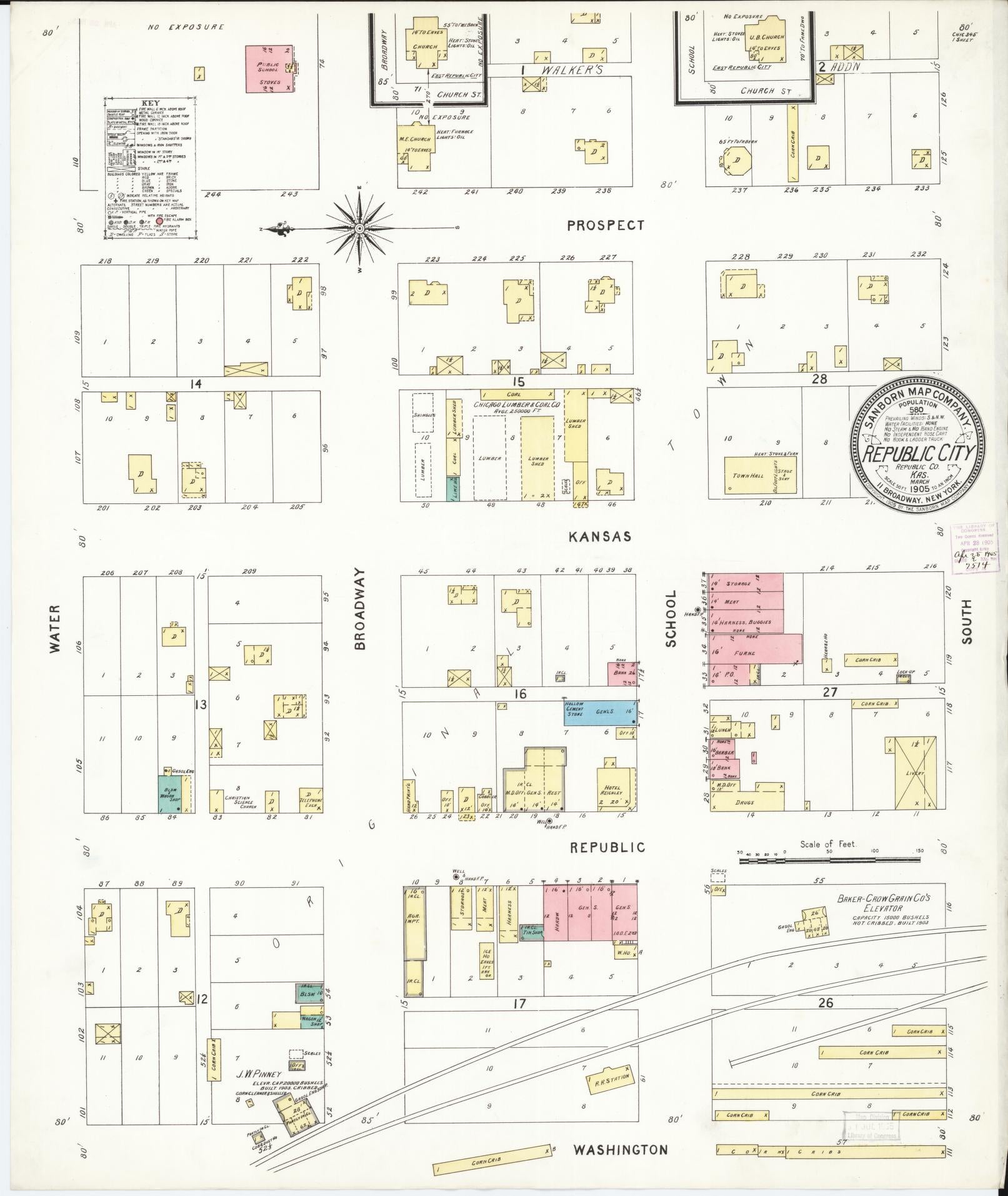 Sanborn Fire Insurance Map from Republic, Republic County, Kansas (1905), Sheet #0001 - Historic Sanborn Fire Insurance Map Print, vintage old map wall art, antique decor, genealogy gift, Kansas Kansas map