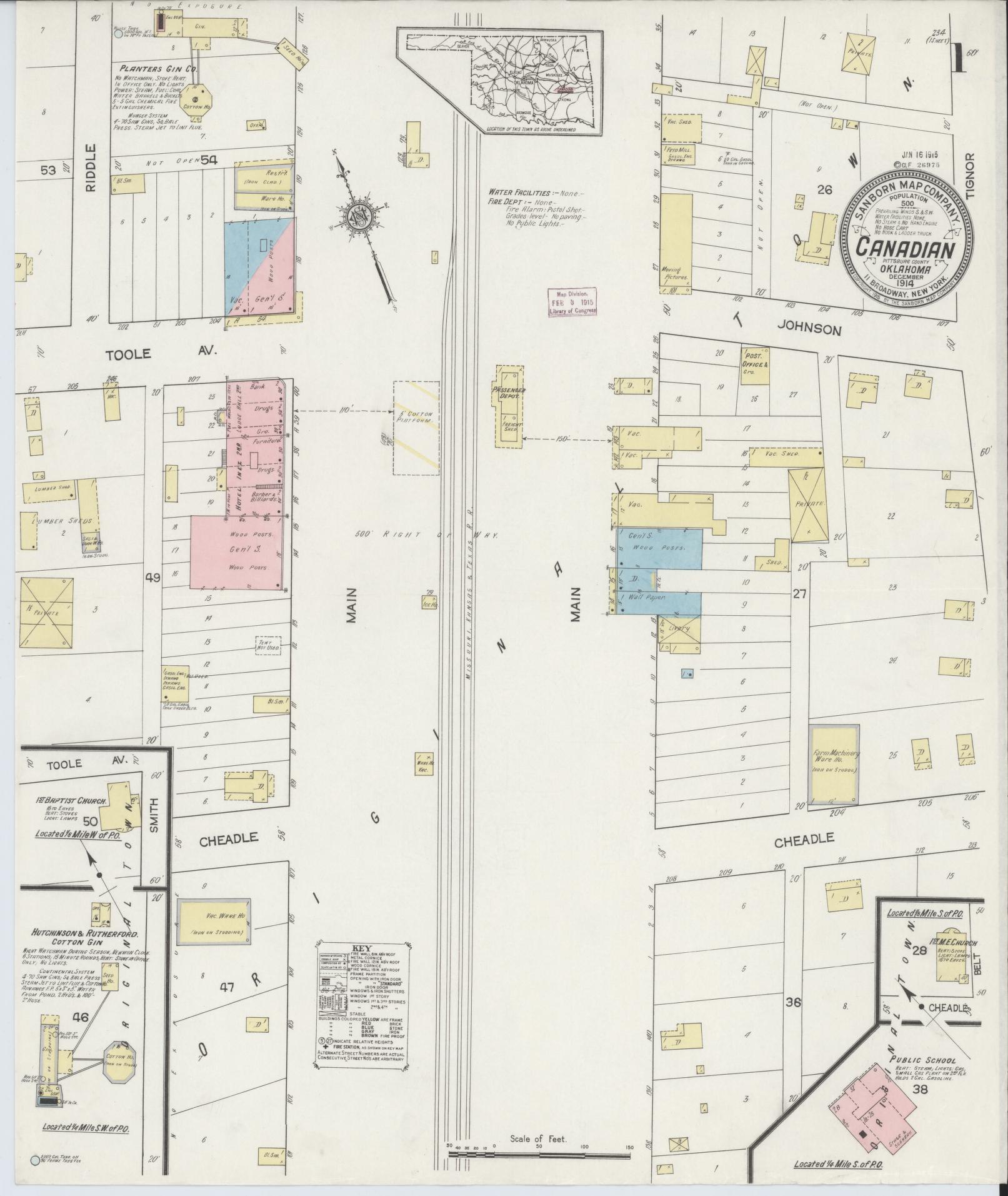 Sanborn Fire Insurance Map from Canadian, Pittsburg County, Oklahoma (1914), Sheet #0001 - Historic Sanborn Fire Insurance Map Print, vintage old map wall art, antique decor, genealogy gift, Oklahoma Oklahoma map
