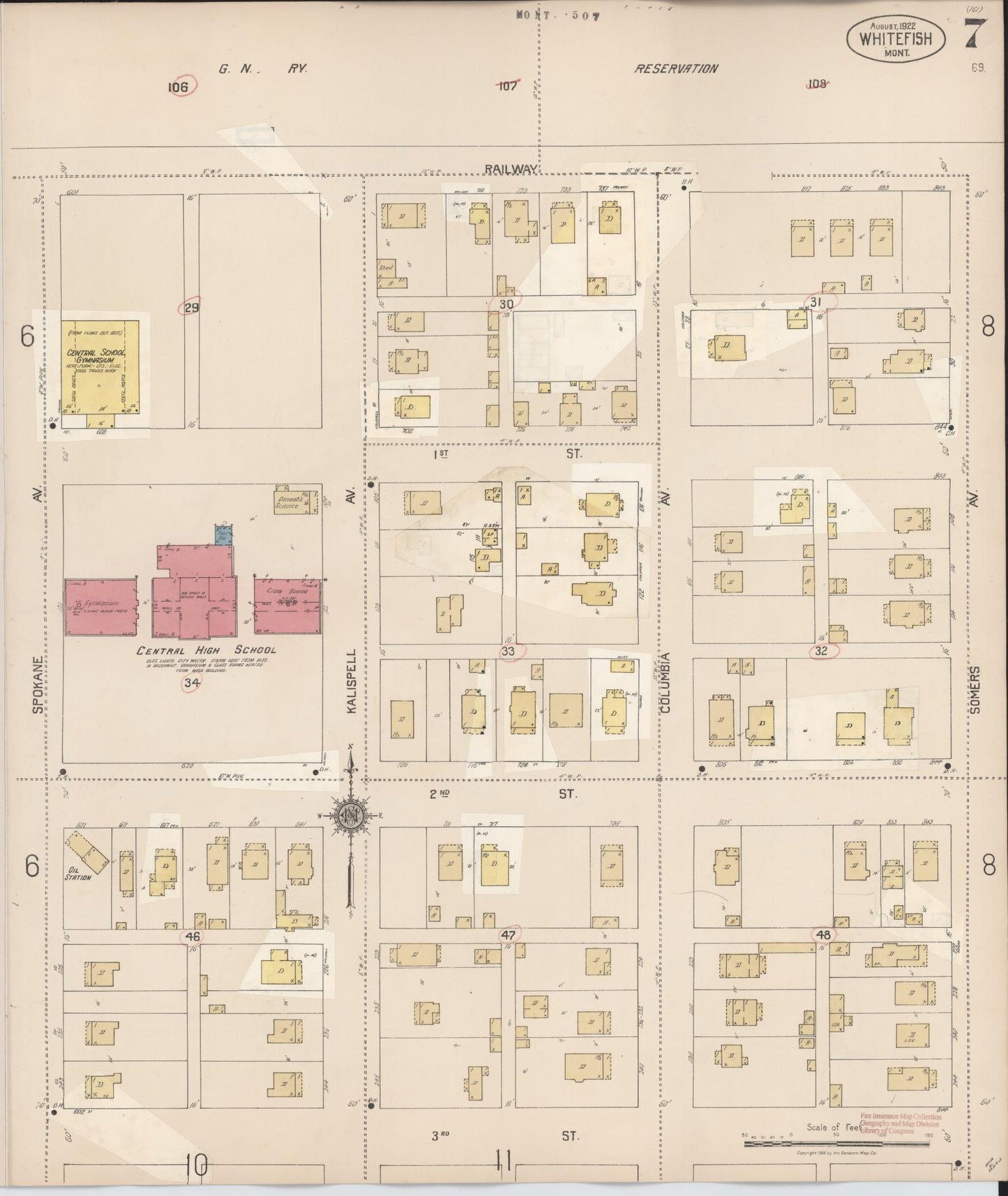 Sanborn Fire Insurance Map from Whitefish, Flathead County, Montana (1932), Sheet #0007 - Complete Map Set gallery image, historic Sanborn map, vintage wall art, Montana Montana